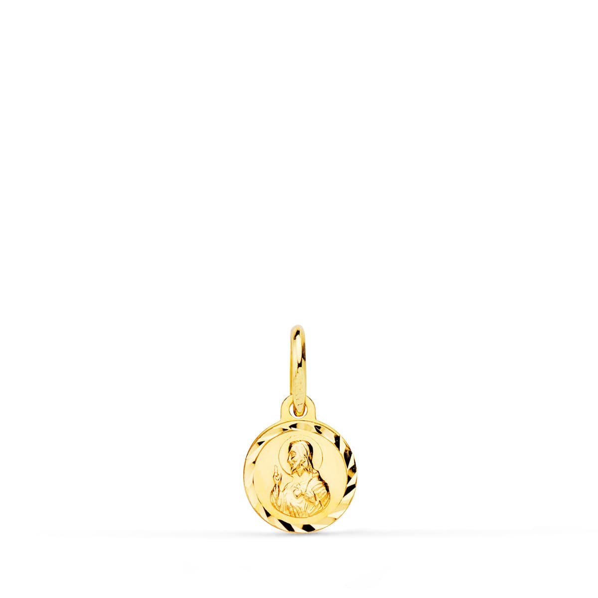Medalla Cristo Sagrado Corazon de Jesus Tallada 8 mm Lenteja de oro amarillo 18K