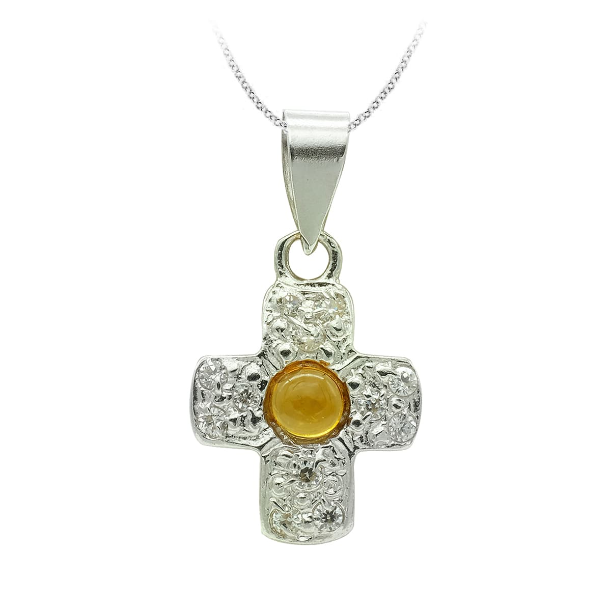 Cruz con Circonita 14 x 10 mm de oro blanco 18K