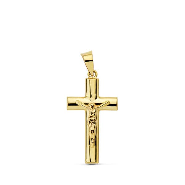 18K CRUZ ORO AMARILLO CRISTO HUECA PALO OVAL 23X12 MM