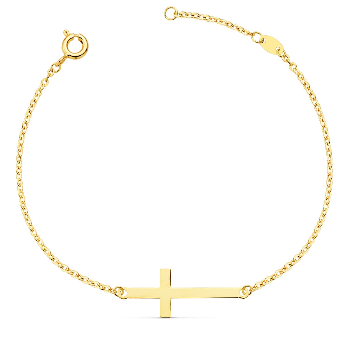 Pulsera Cruz 30 x 11 mm Cadena Forzada 19 2 cm de oro amarillo 18K