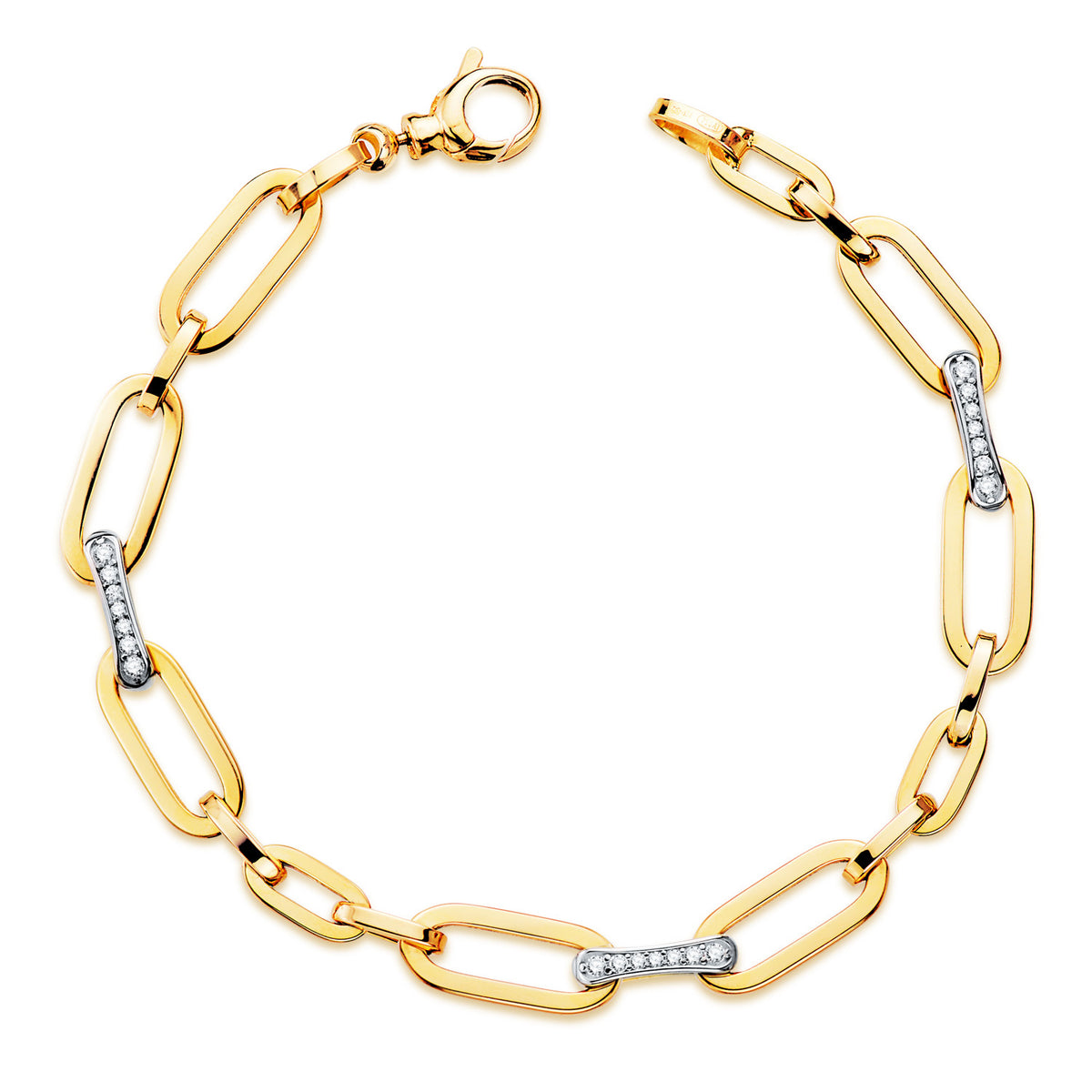 Pulsera Bicolor con Eslabones y Circonita Ancho: 6,5 mm. Largo: 19,5 cm 18K