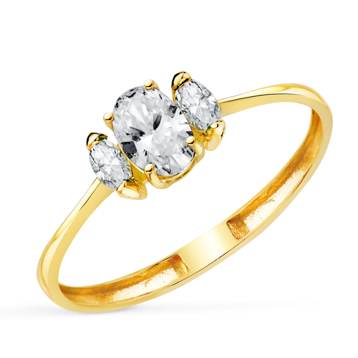 Sortija 3 Diamantes de Laboratorio Marquise y Oval 6 x 4 mm. 0,49 Qtes. Vs2-e de oro amarillo 18K