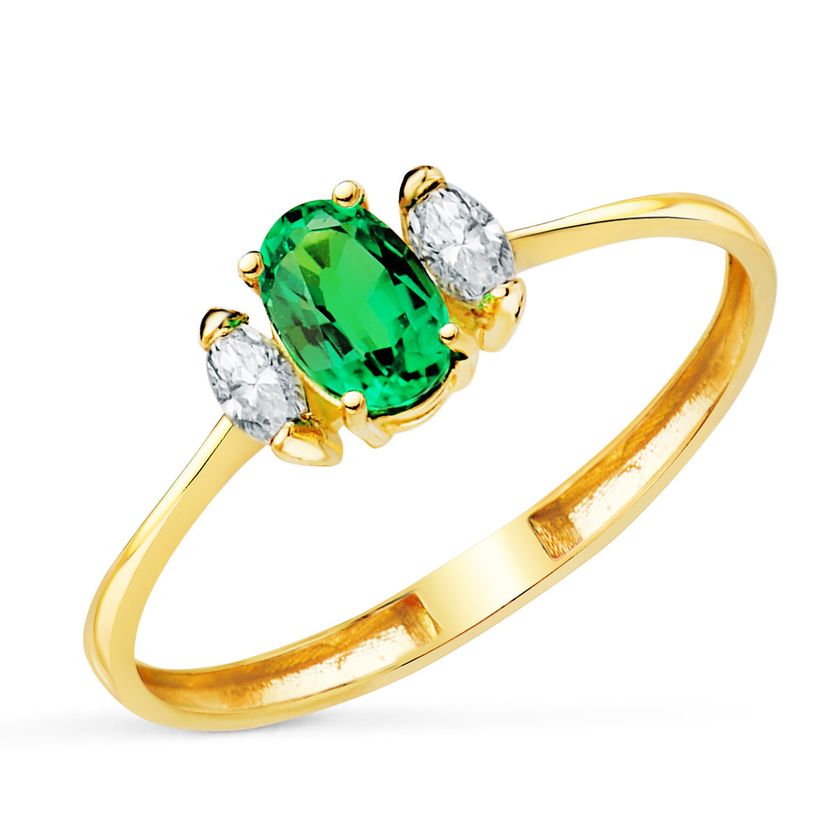 Sortija Diamantes de Laboratorio y Esmeralda Recristalizada 6 x 4 mm 0,40 Qt 0,134qt. E - Vs2 de oro amarillo 18K