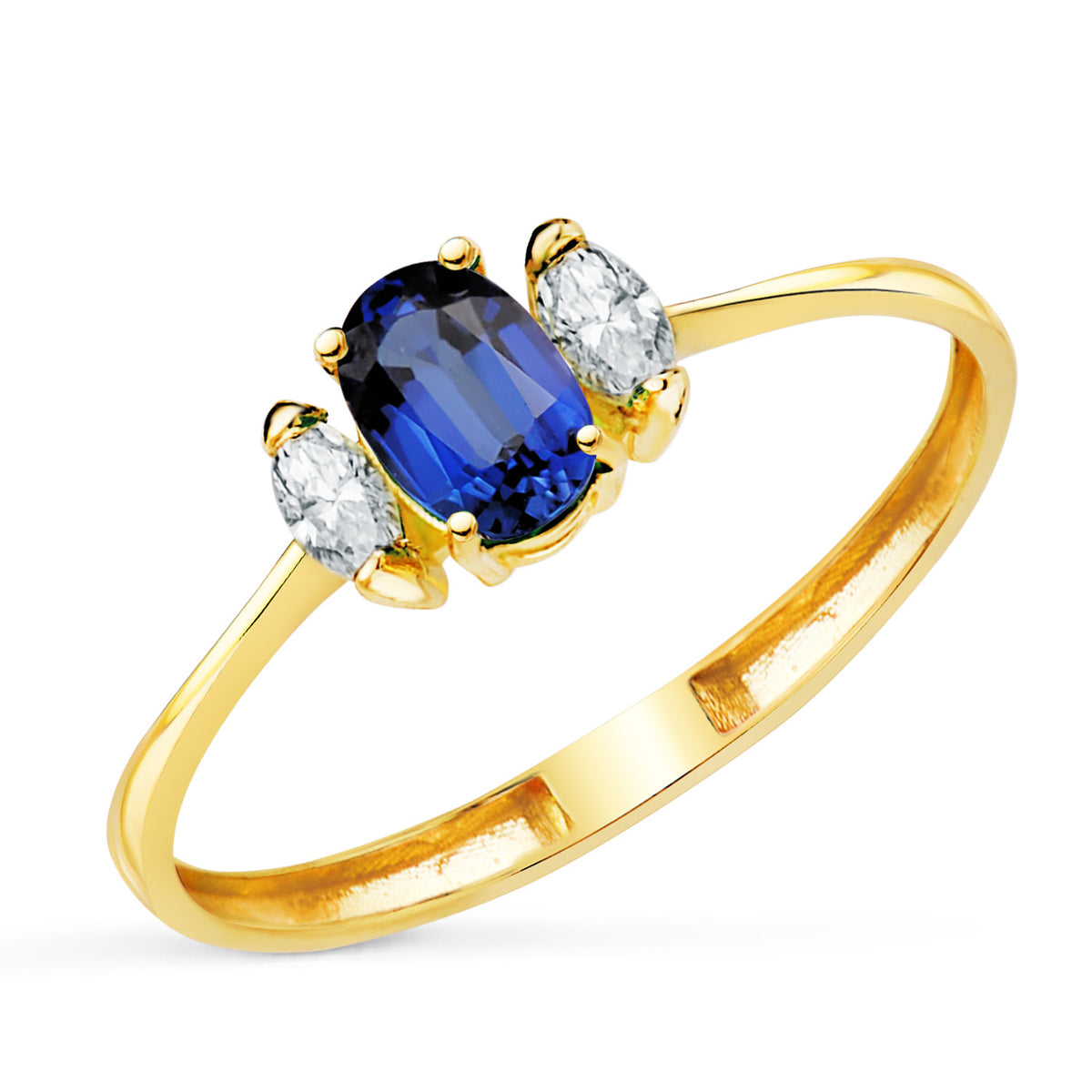 Sortija Diamantes de Laboratorio y Zafiro Difusion 6 x 4 mm 0,63 Qt 0,134qt. E - Vs2 de oro amarillo 18K