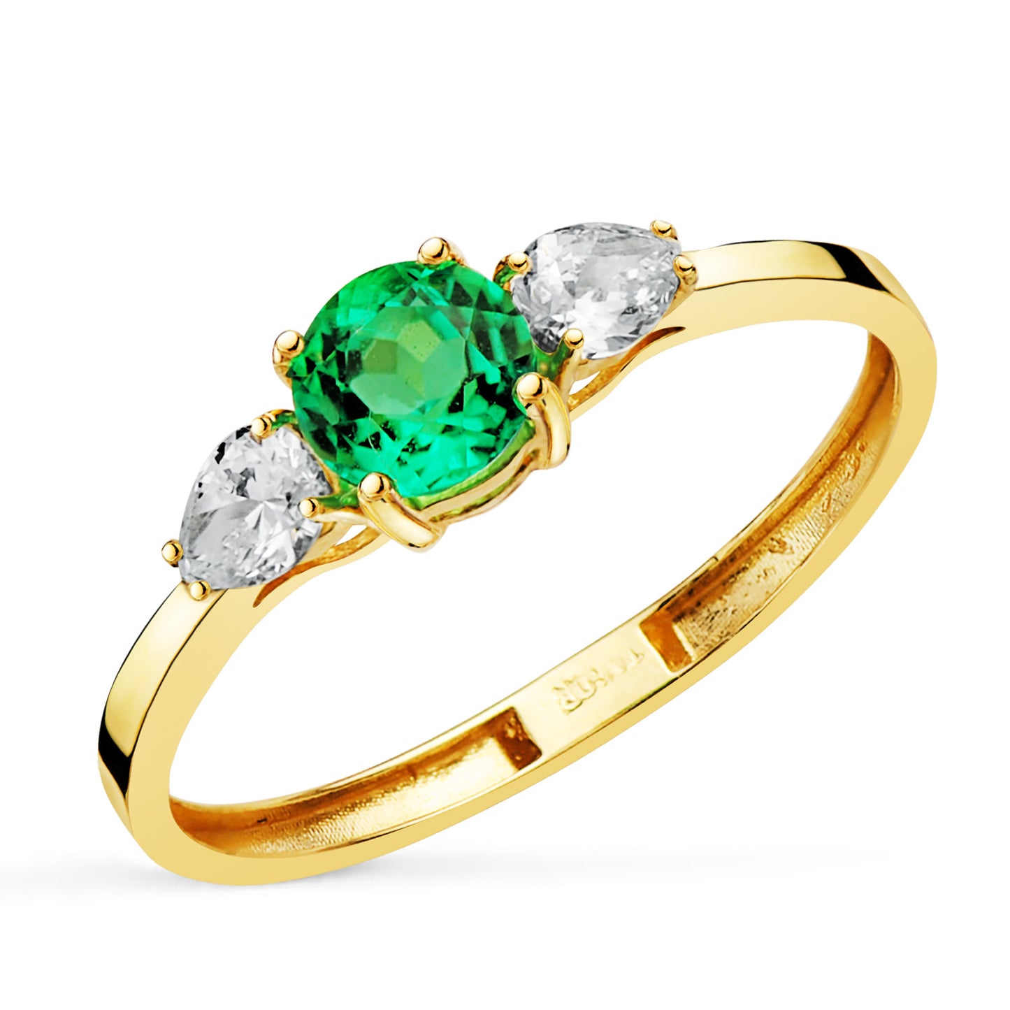 Sortija Diamantes Laboratorio Talla Pera Esmeralda Recristalizada 5 mm 0,48 Qt 0,29qt. Vs2 - E de oro amarillo 18K