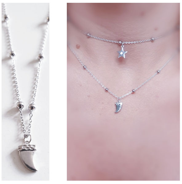 Gargantilla Plata - 3506 Collar Choker Colmillo - Senora