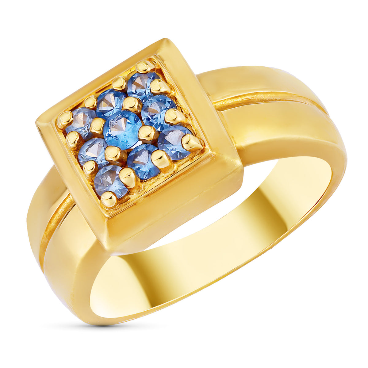 Sortija Motivo Cuadrado con Circonitas. Ancho: 10,5 mm de oro amarillo 18K