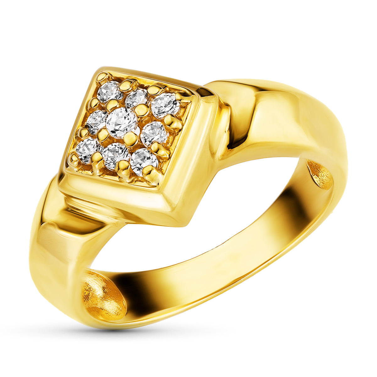 Sortija Motivo Rombo con Circonitas. Ancho: 11 mm de oro amarillo 18K