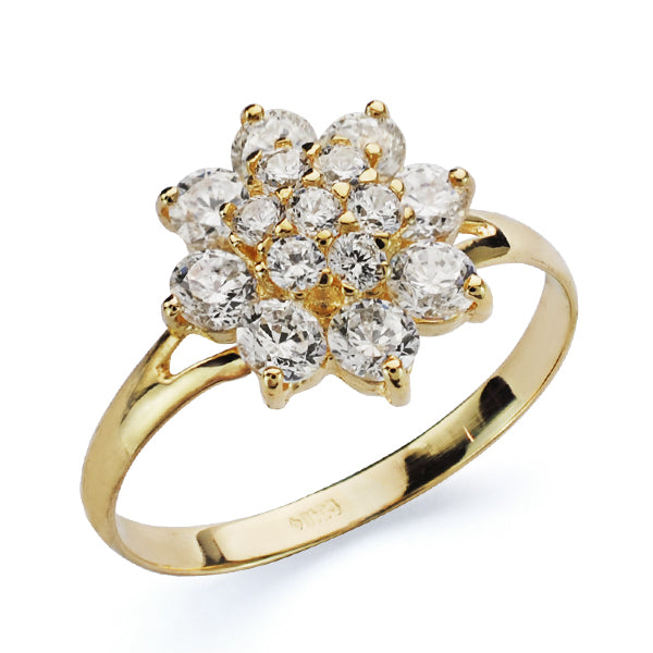 Sortija Cuajo Piña con Circonitas. Ancho: 12 mm de oro amarillo 18K