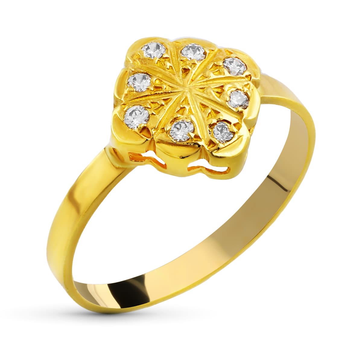 18K SORTIJA ORO AMARILLO MOTIVO CON CIRCONITAS. ANCHO: 9 MM