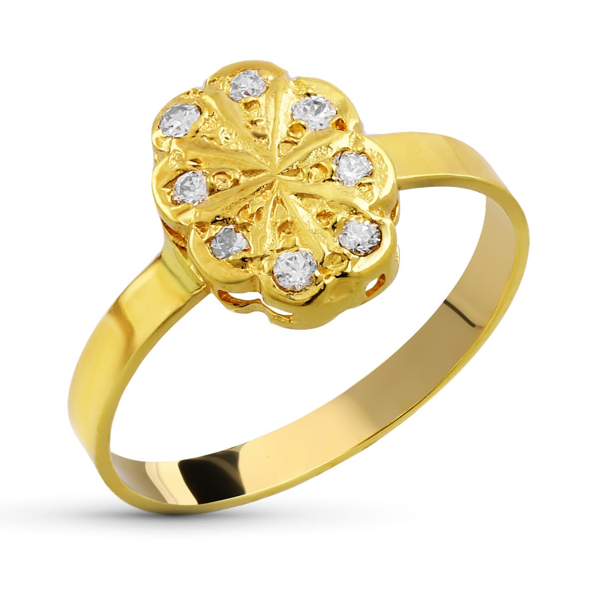 Sortija Motivo Ovalado con Circonitas. Medida: 10 x 8 mm de oro amarillo 18K