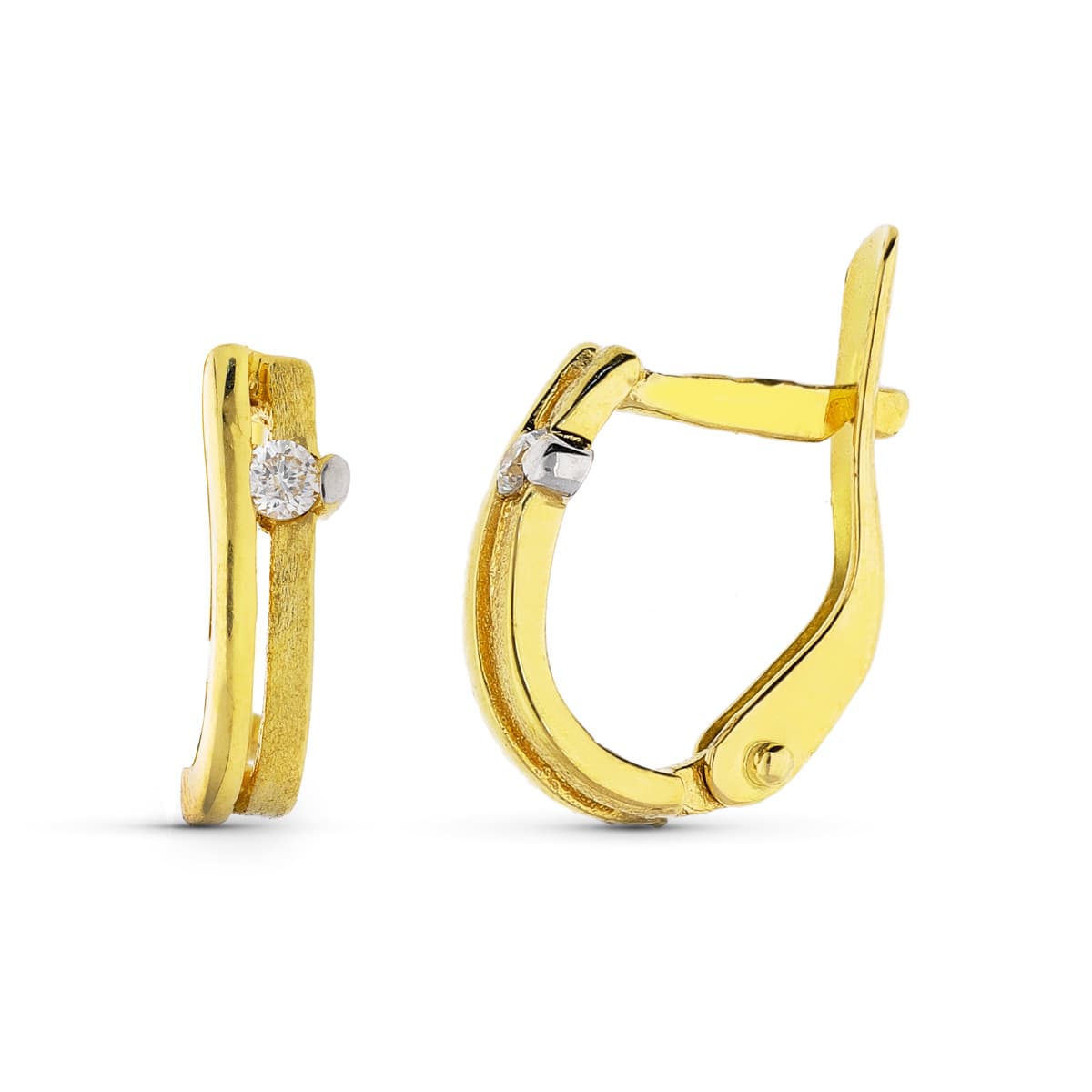 Pendientes Bicolor Diamantes Naturales Talla Brillante 9 x 3 mm 18K