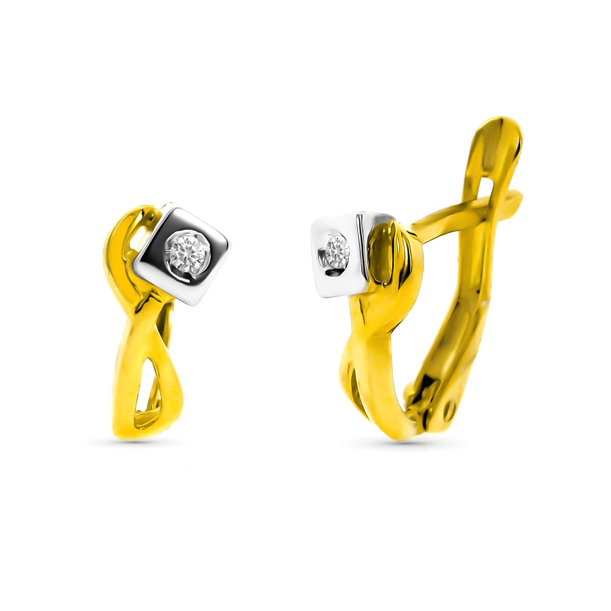 18K PENDIENTES ORO BICOLOR CON DIAMANTES NATURALES SI-H TALLA BRILLANTE. CIERRE CATALAN