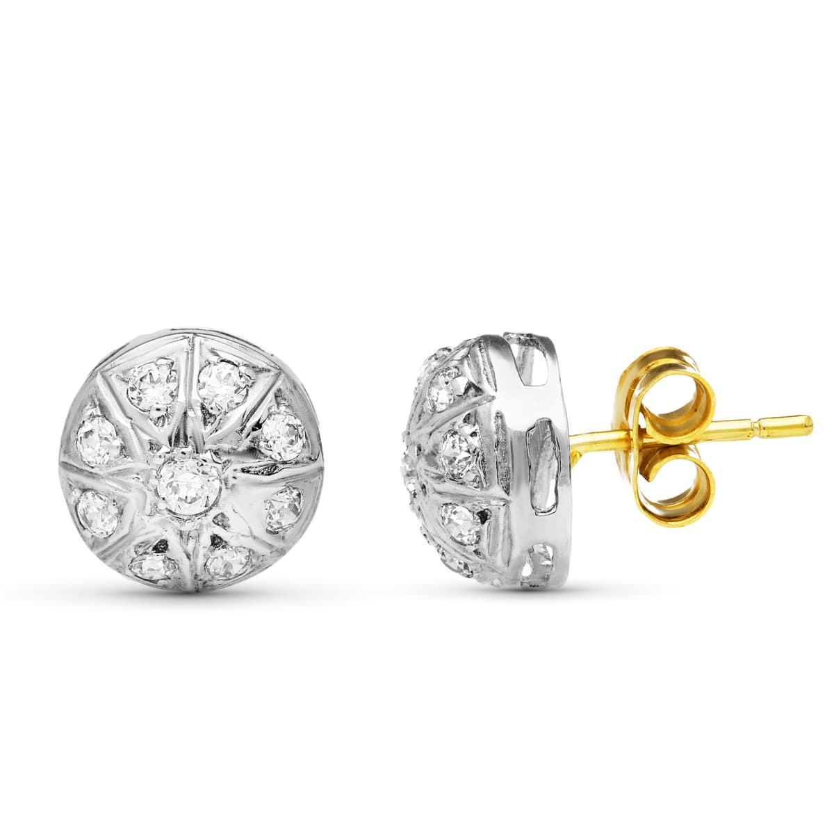 Pendientes Bicolor Circonita 9 mm 18K