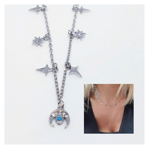 Gargantilla Plata - Coll794 Collar Charms Luna - Senora