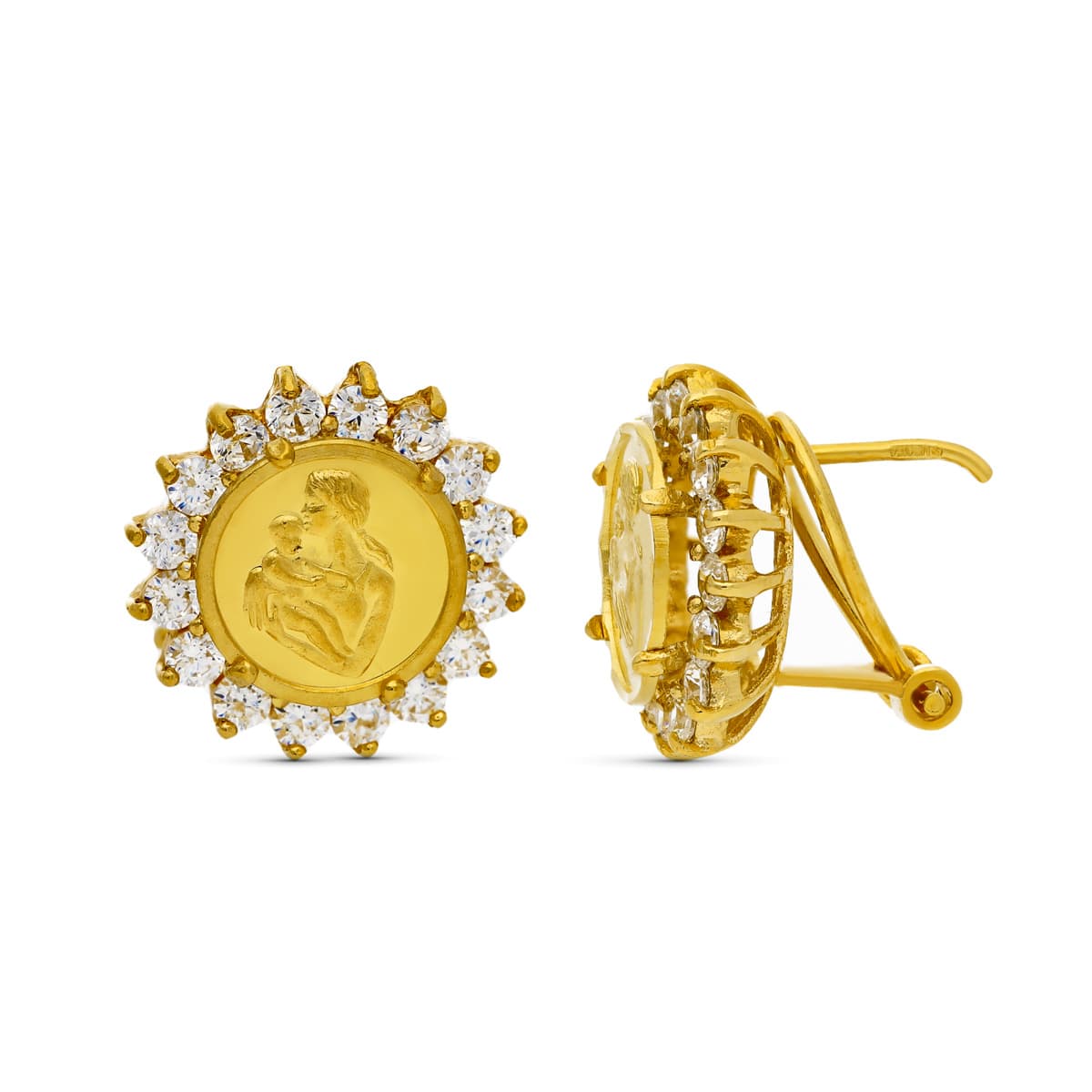 18K PENDIENTES ORO AMARILLO MONEDA MADRE. 14X13 MM CIERRE OMEGA