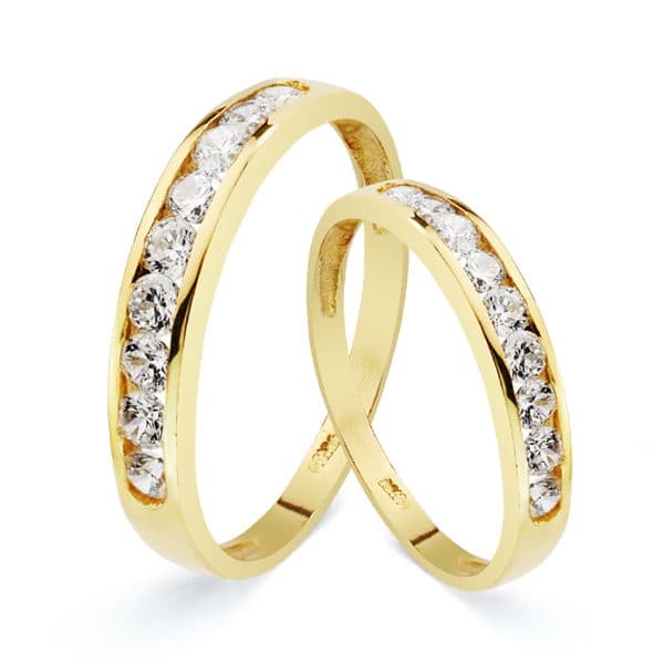18K ALIANZA ORO AMARILLO CARRIL CON CIRCONITAS. ANCHO: 3,5 MM