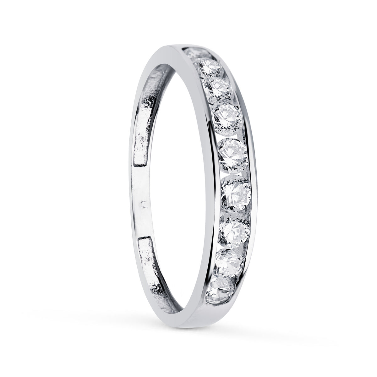 Alianza O Anillo Carril Circonitas. Ancho: 3,5 mm. de oro blanco 18K