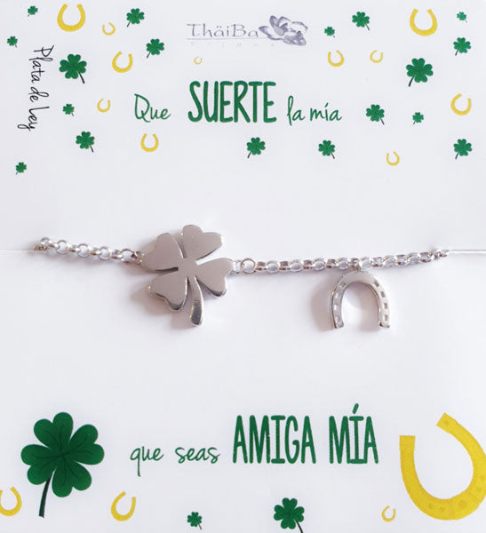 Joyas Con Mensaje - Pul1963 Pulsera Trebol Suerte - Senora