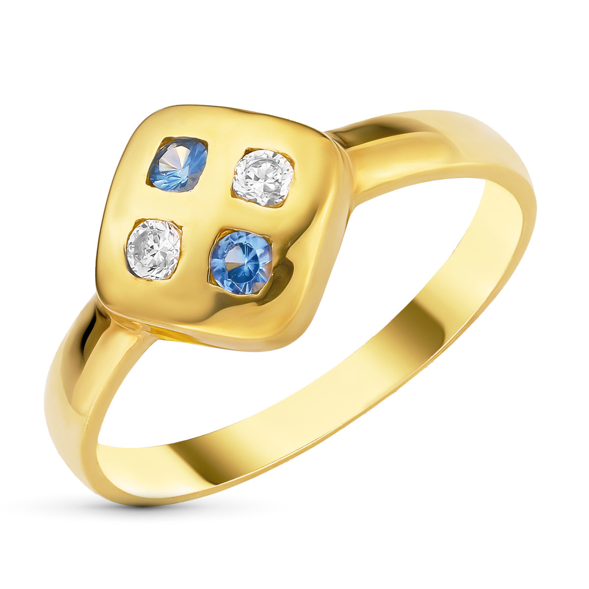 Sortija Amariilo Rombo con Circonitas. Ancho: 10 mm 18K