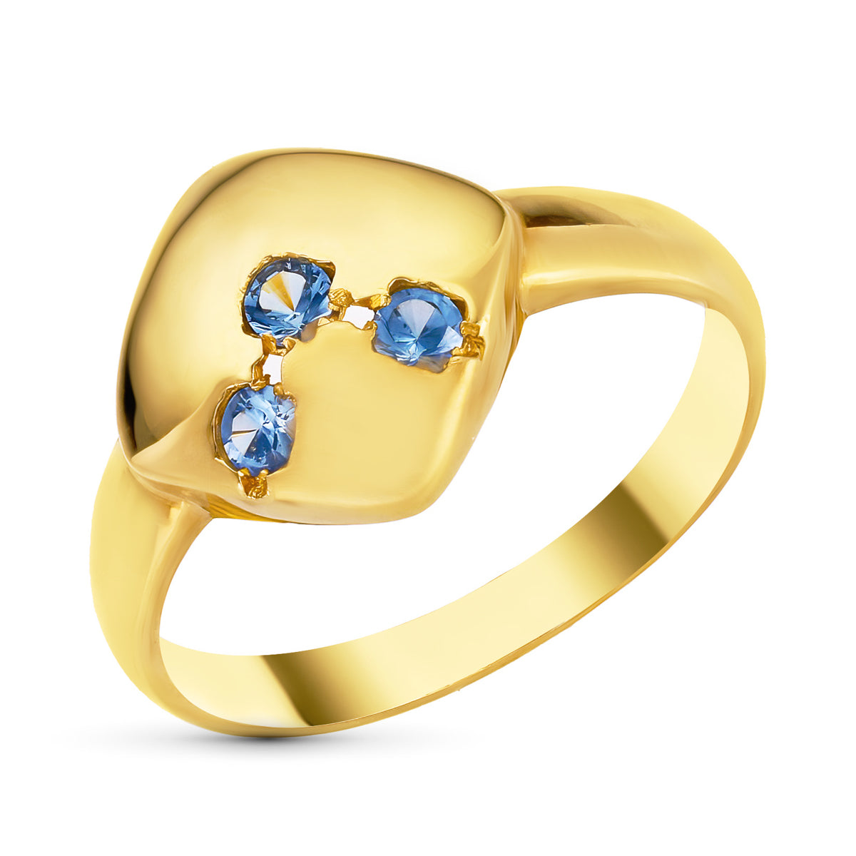 Sortija Rombo con Circonitas. Ancho: 12 mm de oro amarillo 18K