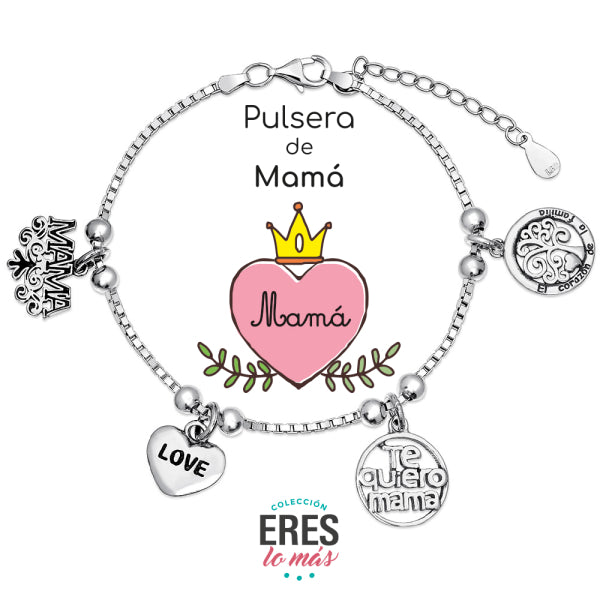 Pulsera Eres Lo Mas Mamá Cadena Veneciana Rodiada Con Colgantes