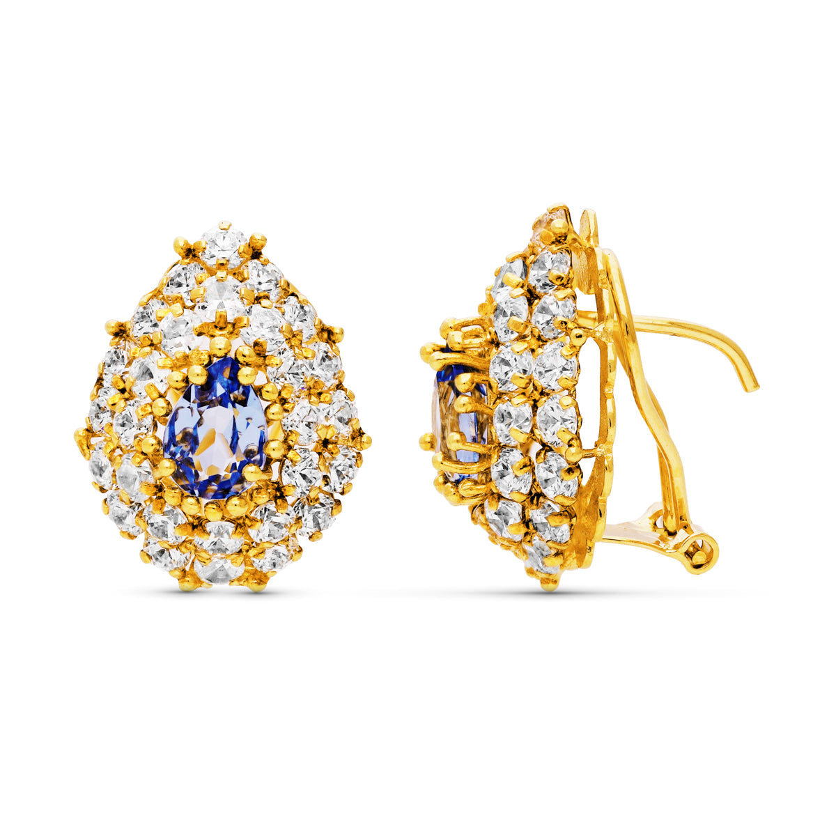 Pendientes Piedra y Circonita 20x14 de oro amarillo 18K