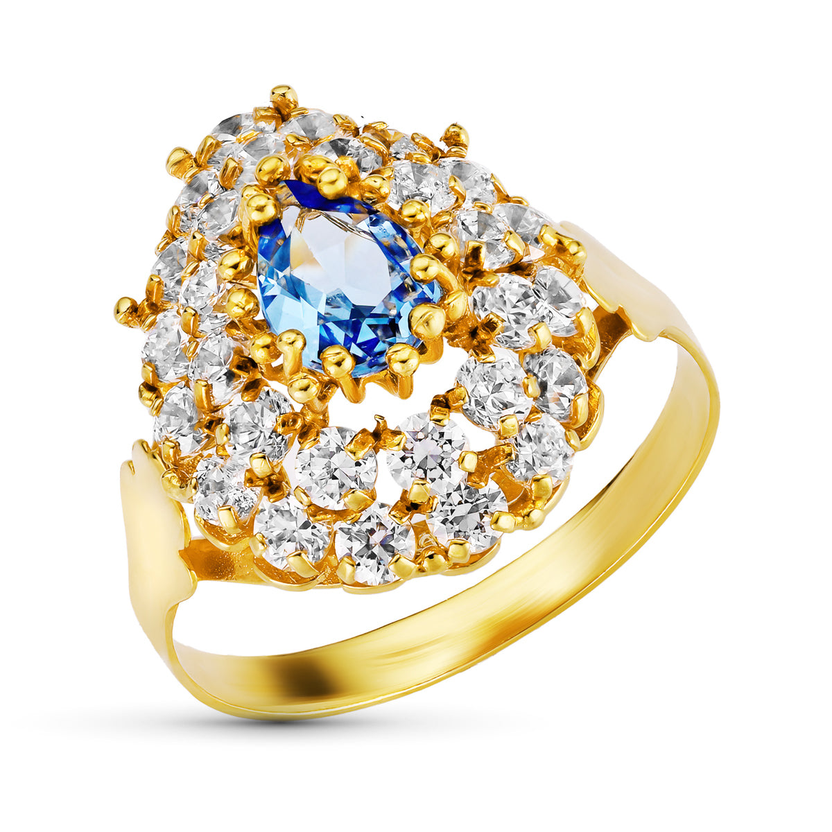 Sortija Lanzadera con Circonitas. Ancho: 18,5 mm de oro amarillo 18K