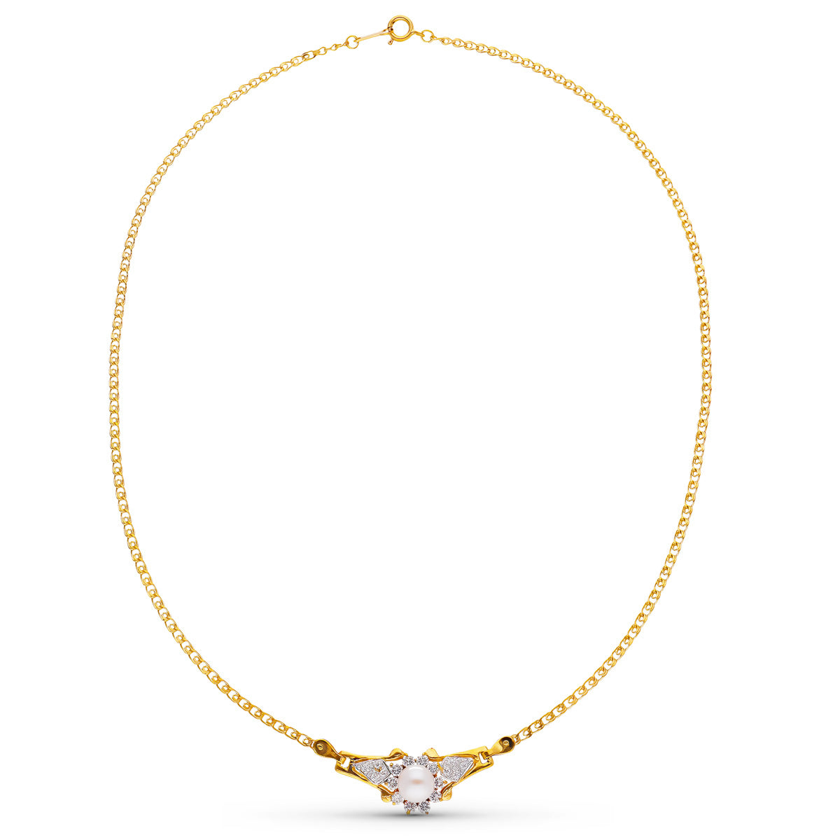 Gargantilla Bicolor Perla y Circonitas 18K