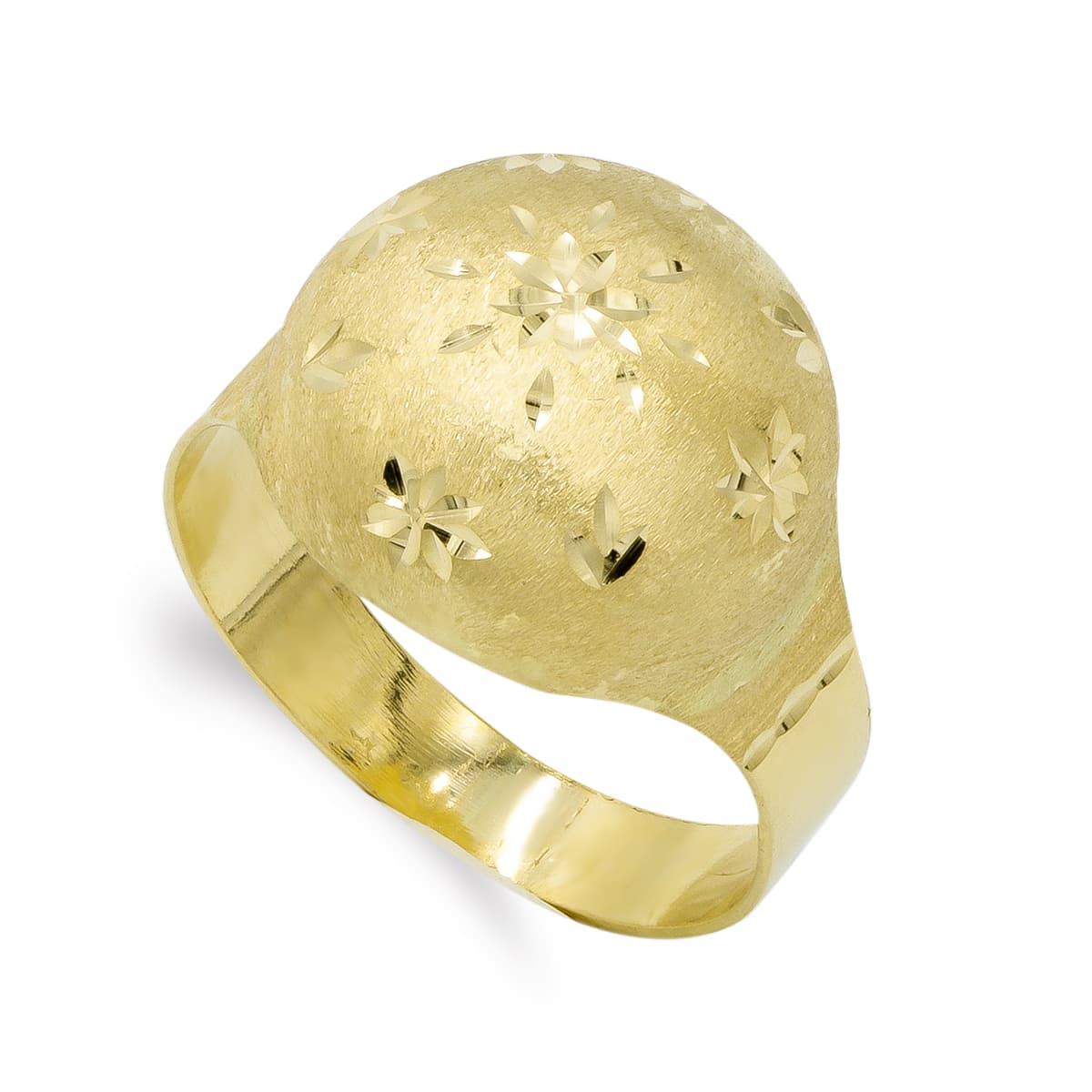 Sortija Motivo Redondo Lapidada. Ancho: 16 mm. Alto: 7 mm de oro amarillo 18K