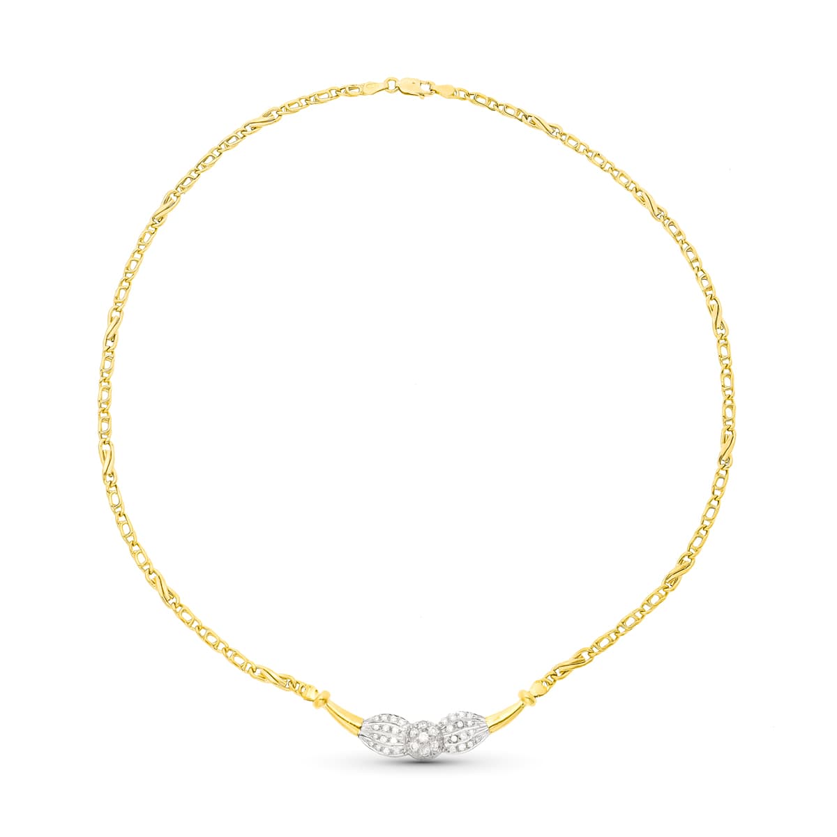 18K GARGANTILLA ORO BICOLOR MOTIVO CENTRAL CUAJO CIRCONITAS