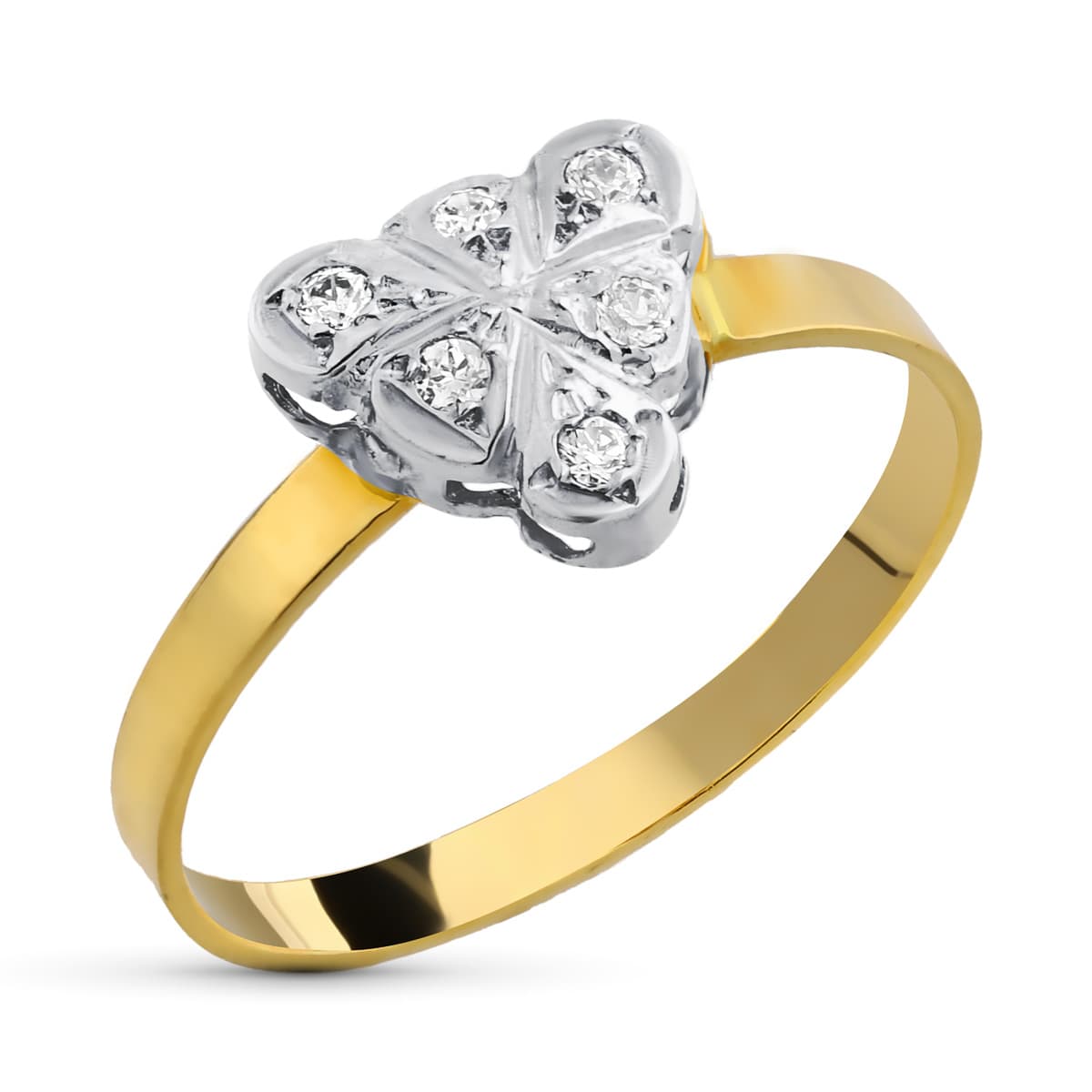 18K SORTIJA ORO BICOLOR CON CIRCONITAS. ANCHO: 9,5 X 9,5 MM.