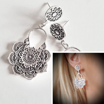 Pendientes Largos - Pend1604 Pen. Labrado Flor - Senora