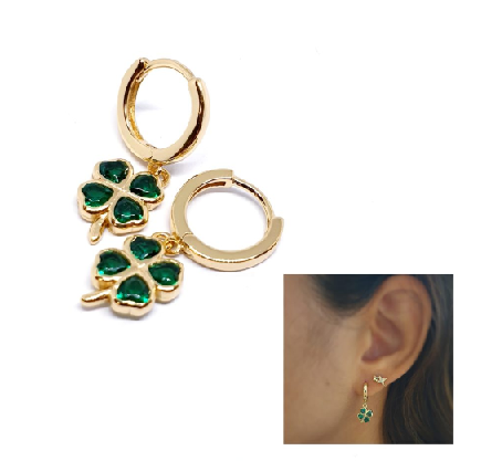 Pendientes - Pend2107 Trebol Verde Oro - Senora
