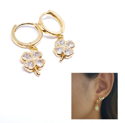 Pendientes - Pend2105 Trebol Blanco Oro - Senora