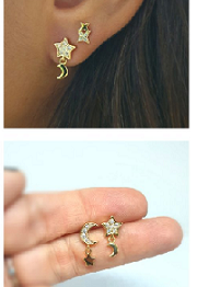 Pendientes - Pack759 Luna Y Estrella Oro - Senora