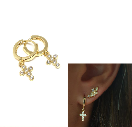 Pendientes - Pend2049 Cruz Brillo Oro - Senora