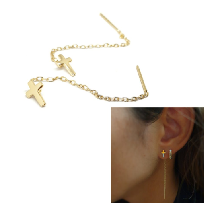 Pendientes Largos - Pend2075 Cadena Cruz Oro - Senora
