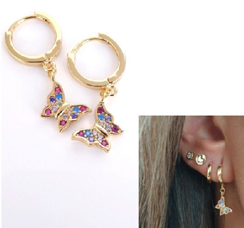 Pendientes - Pend1986 Mariposa Oro Colores - Senora