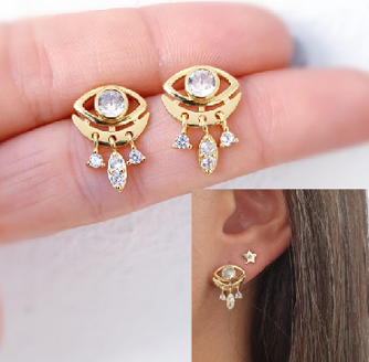 Pendientes - Pend2024 Ojos Piedras Oro - Senora