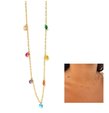 Gargantillas Y Collares - Coll997 Oro Chapitas Colores - Senora