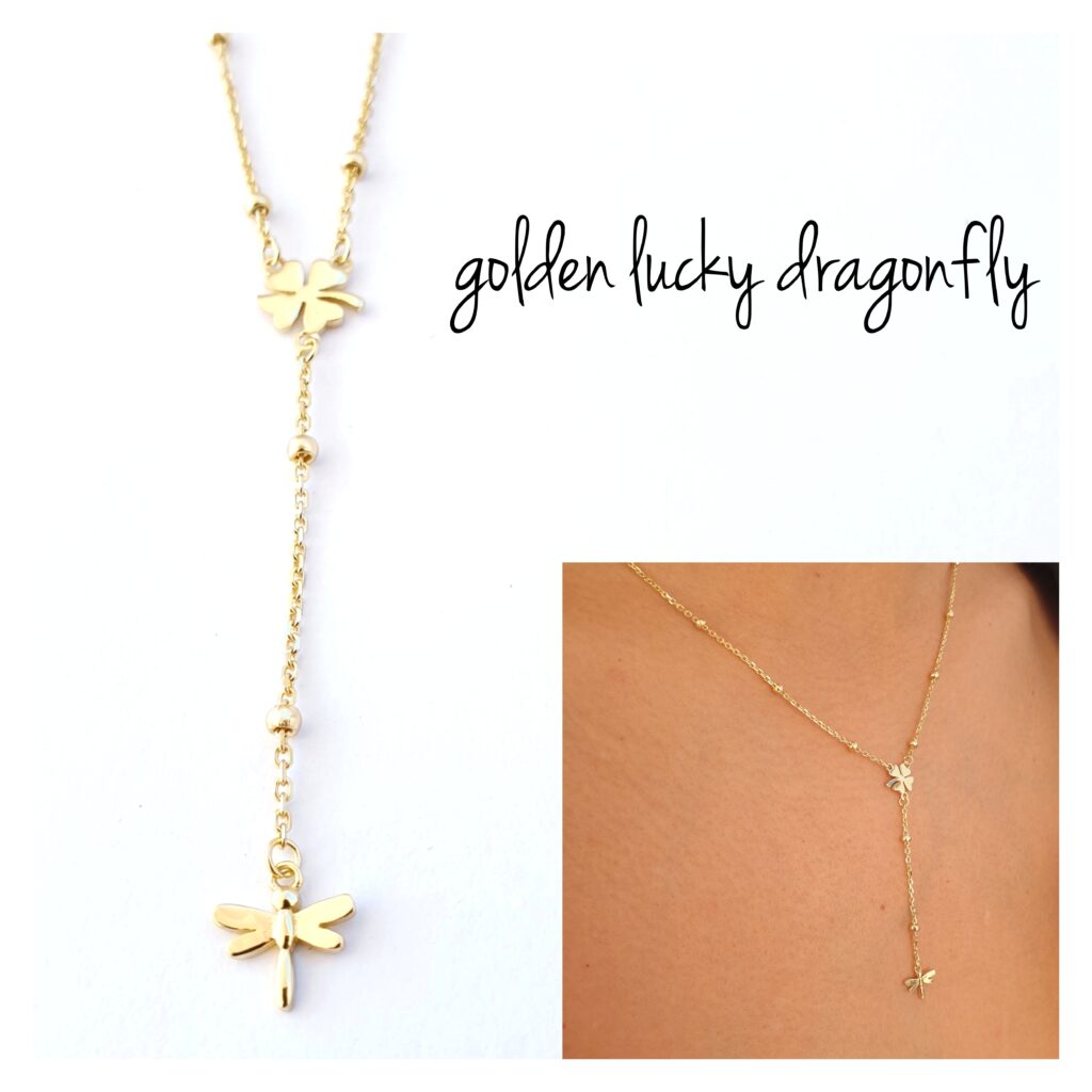 Gargantillas Y Collares - Coll934 Trebol Y Libelula Oro - Senora