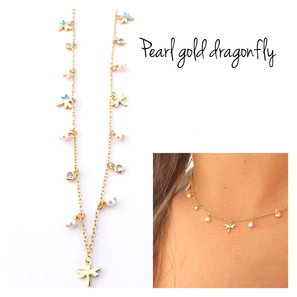 Gargantillas Y Collares - Coll932 Libelulas Perlas..Oro - Senora