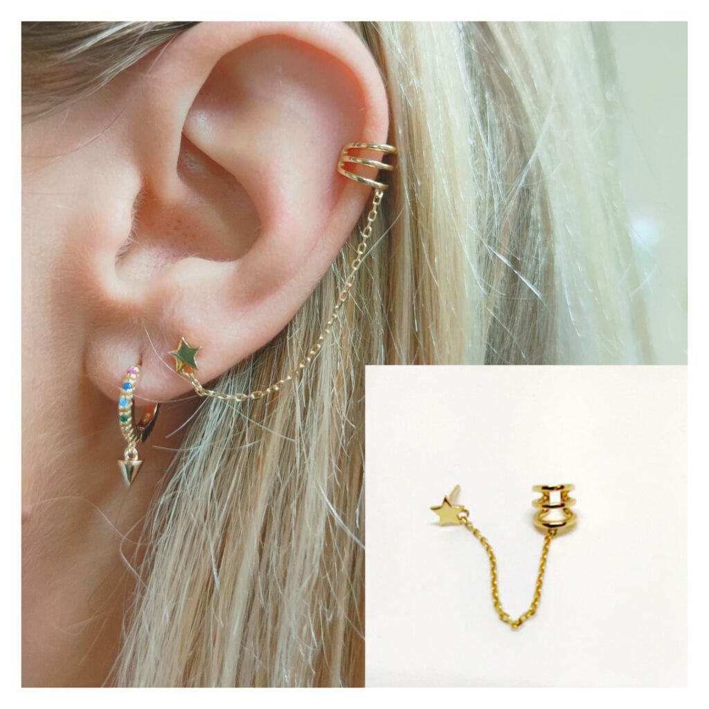 Ear Cuff - Pend1824 Cadena Estrella Oro - Senora