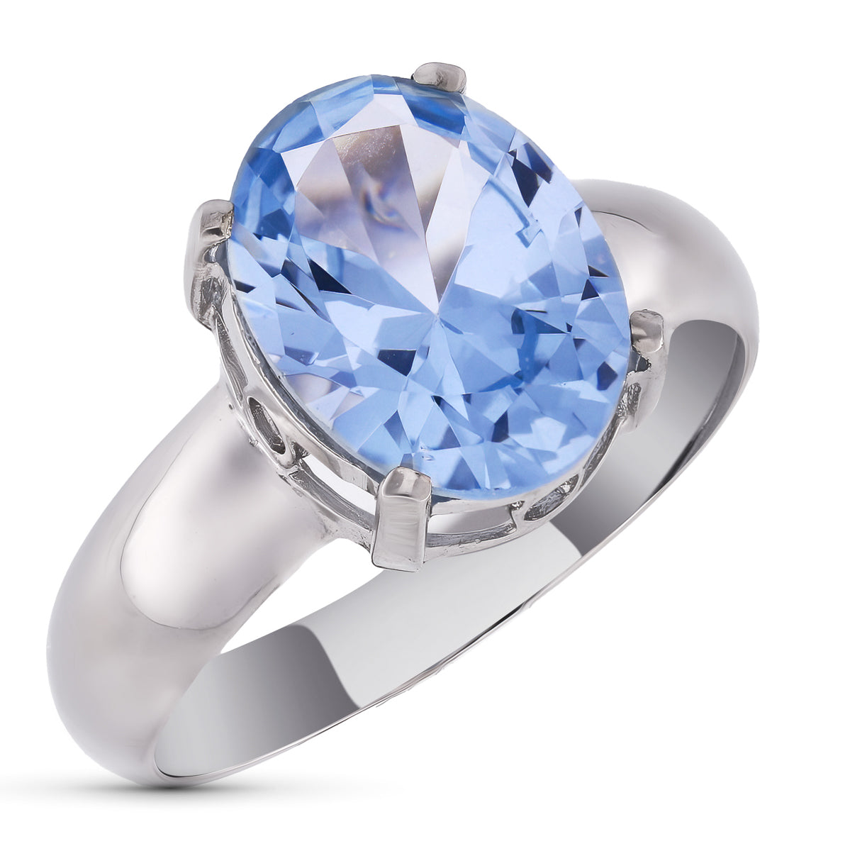 18K SORTIJA ORO BLANCO CIRCONITA AGUA MARINA 12 X 9 MM. ANCHO: 12 MM