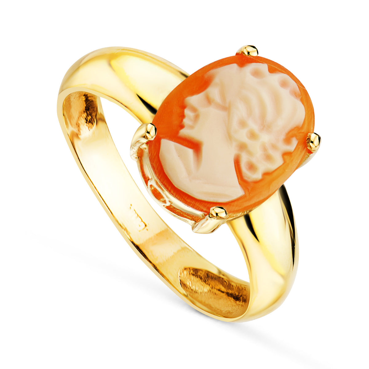 Sortija con Camafeo Oval 12 x 9 mm en Garras. de oro amarillo 18K