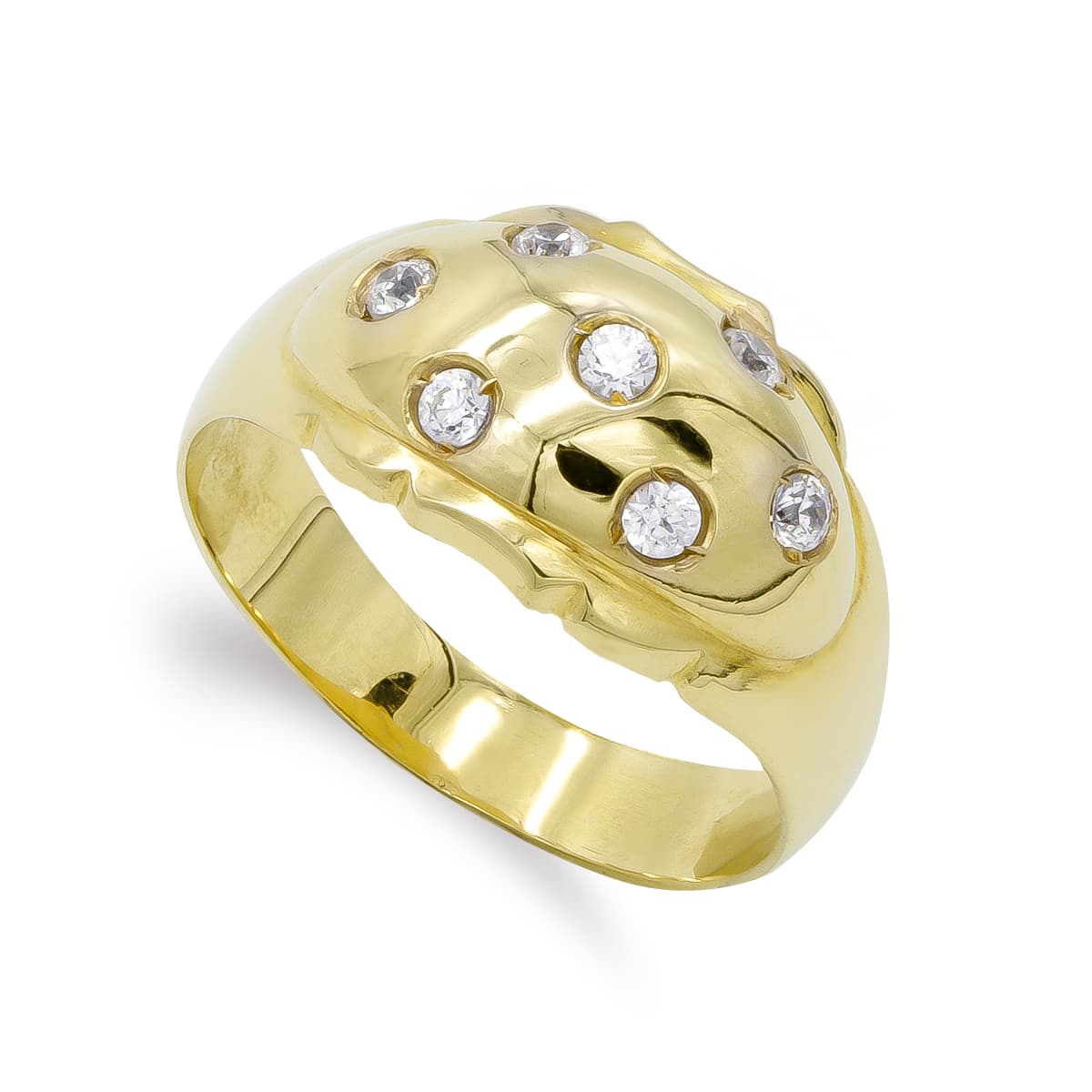 Sortija con Circonitas. Ancho: 12,5 mm de oro amarillo 18K