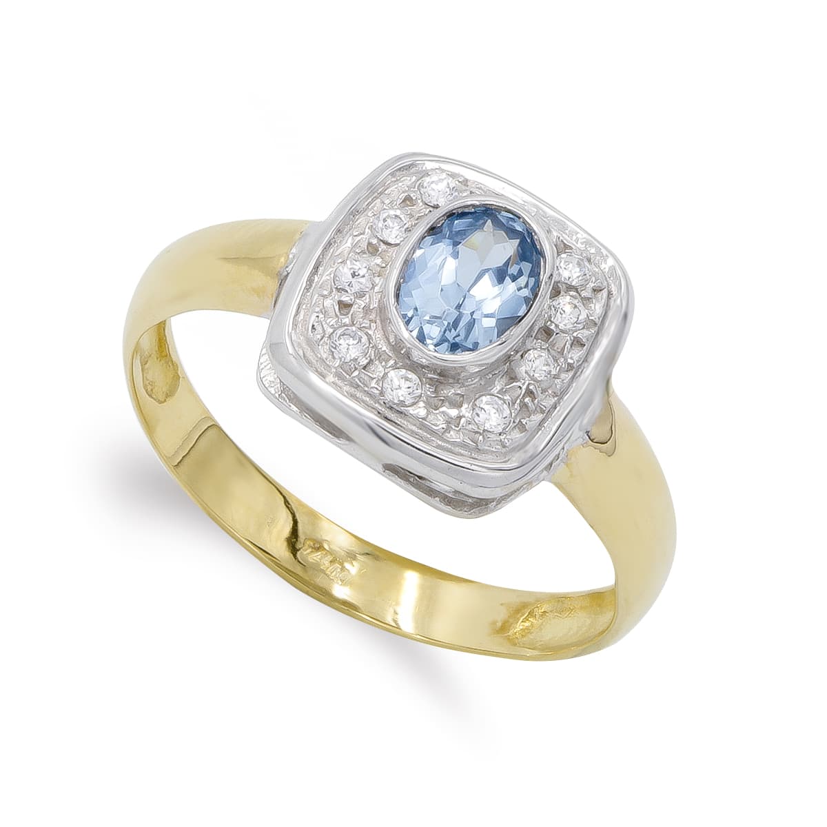 18K SORTIJA ORO BICOLOR AGUAMARINA Y CIRCONITAS. ANCHO: 11X11 MM
