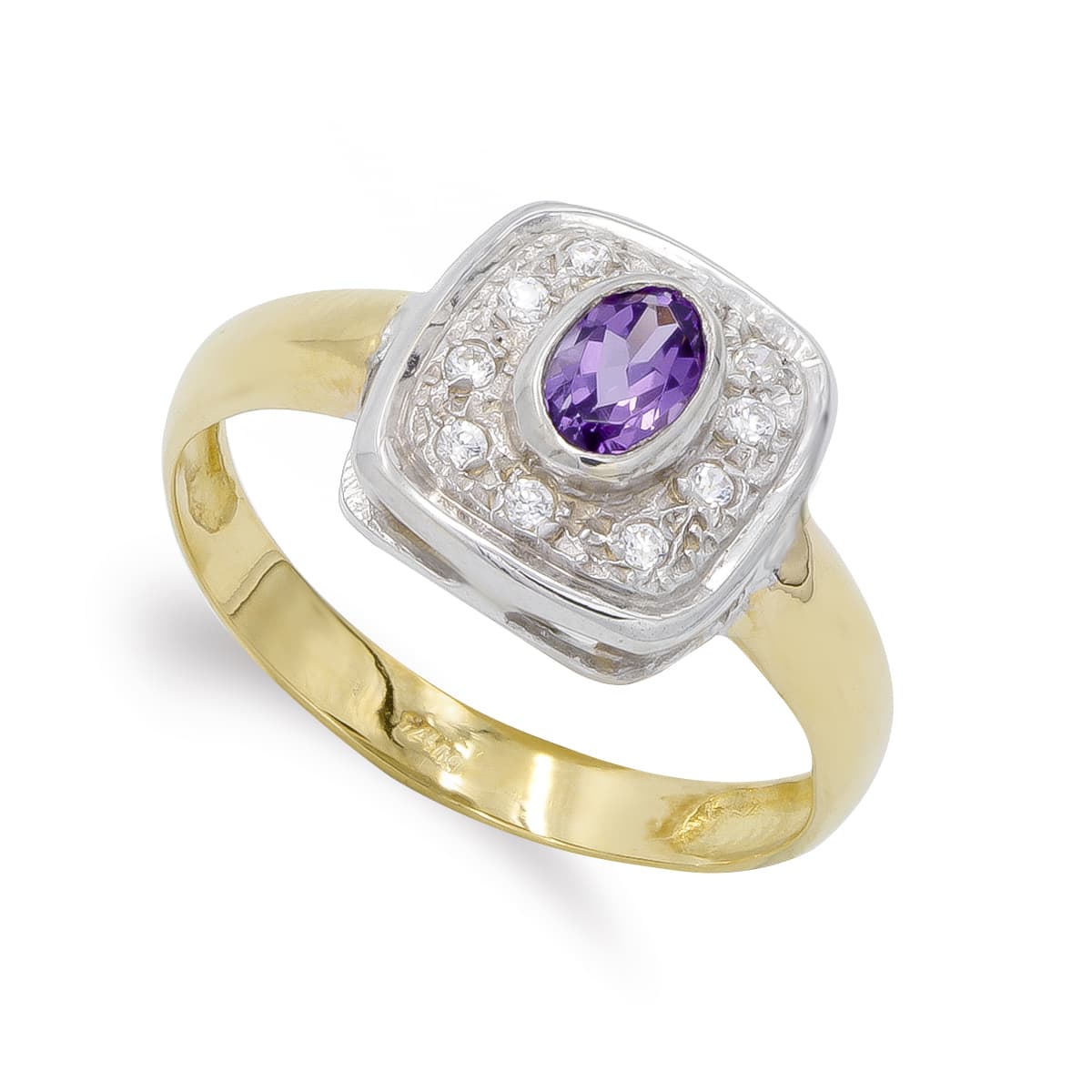 18K SORTIJA ORO BICOLOR AMATISTA Y CIRCONITAS. ANCHO: 11X11 MM
