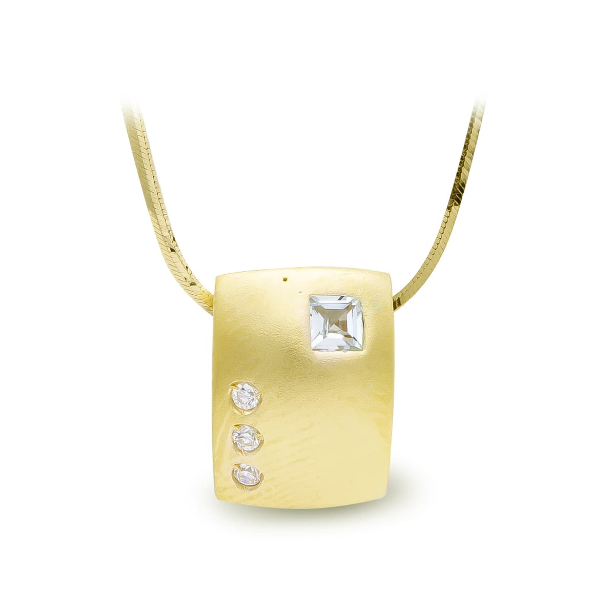Gargantilla Cuadra Mate y Brillo y Circonitas de oro amarillo 18K